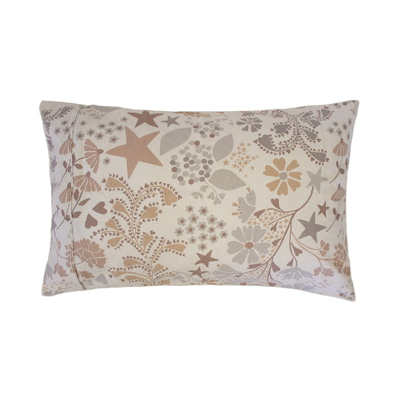 A pillowcase designed with a decorative floral pattern in beautiful soft muted tones.