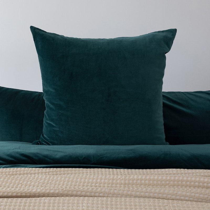 Luxurious cotton velvet European Pillowcase in deep teal, adding elegance and comfort to your bed.