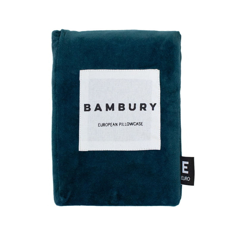 Front packaging details of a luxurious cotton velvet in deep teal.