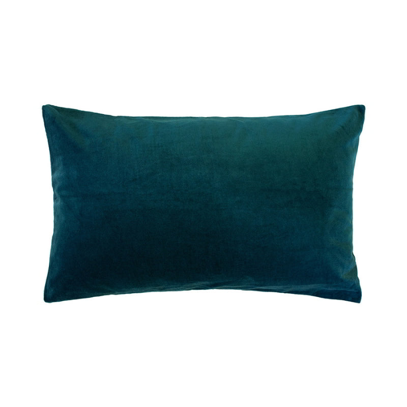 Front details of luxurious deep teal cotton velvet quilt cover set with plush texture, elegance, and comfort. Includes pillowcases, machine washable.