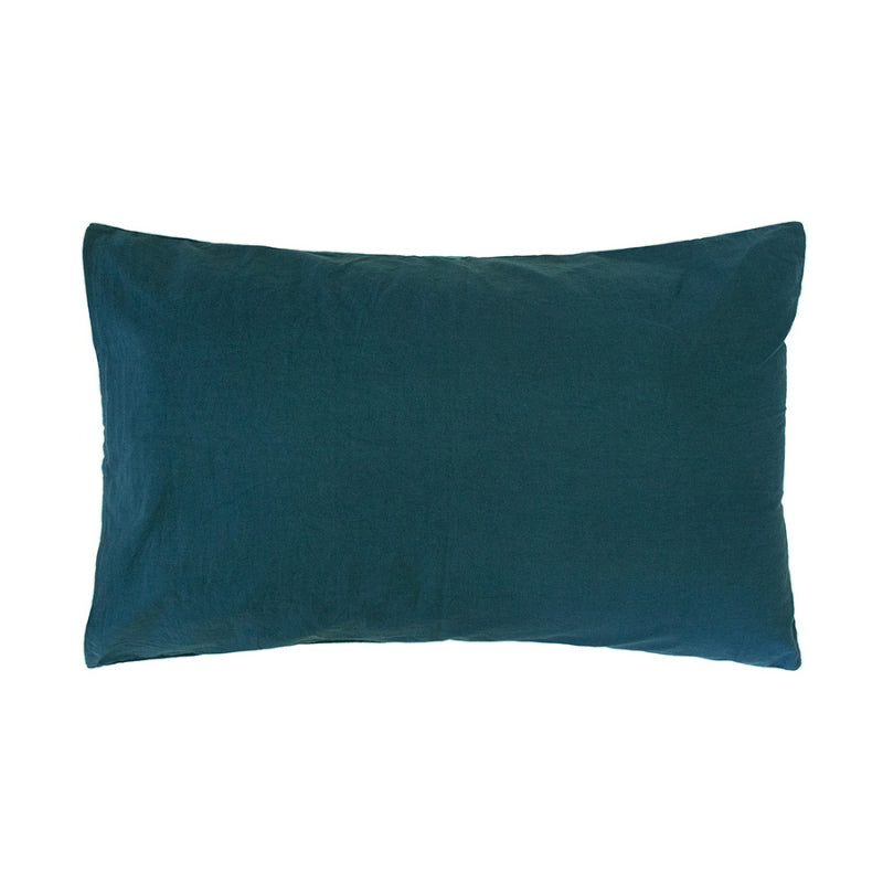 Back details of luxurious deep teal cotton velvet quilt cover set with plush texture, elegance, and comfort. Includes pillowcases, machine washable.