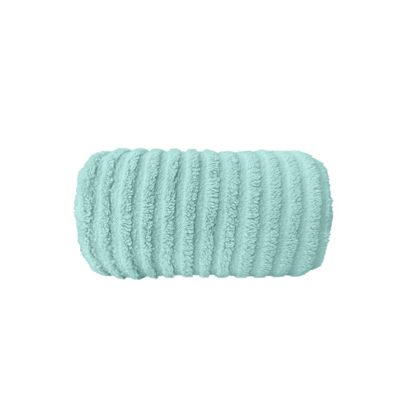 The blue Bas Phillips Haven Sherpa Ribbed Blanket, a warm and cosy addition to your queen-sized bed.