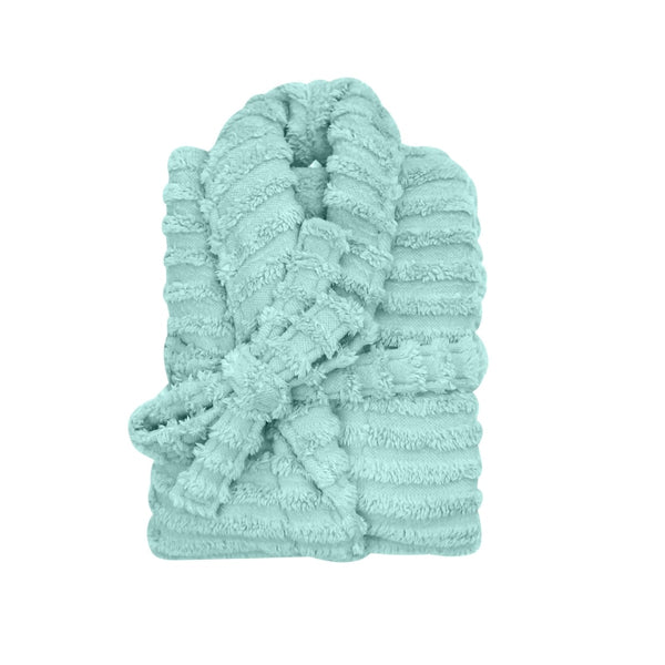 The blue Bas Phillips Haven Sherpa Ribbed Bathrobe is a cloud-soft hug that offers ultimate comfort and stylish relaxation.