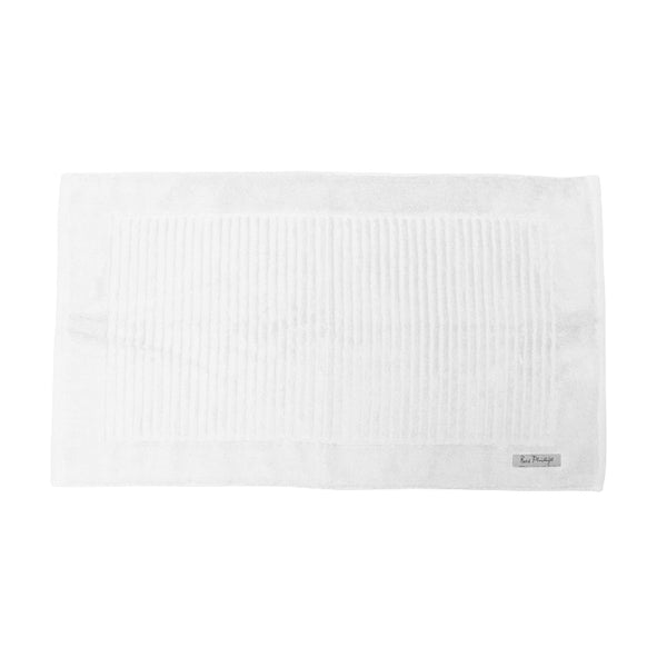 alt="A full photo details of white hayman bath mat showcasing its premium quality zero twist cotton and inviting softness"