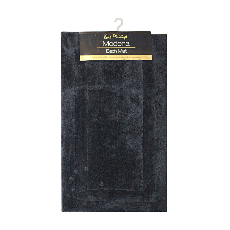 alt="Full details of eclipse modena microfibre bath mat with a tag featuring its soft intricate design"
