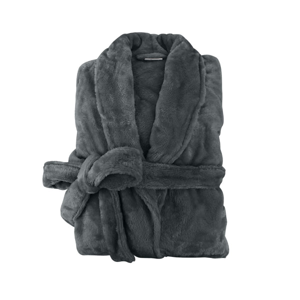 The charcoal Bas Phillips Silk Touch Bathrobe brings elegance and comfort together with its silk touch pile and classic collar design.