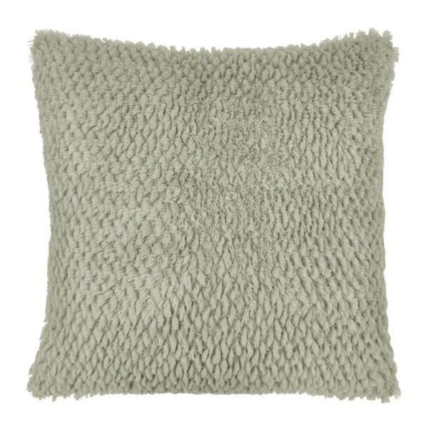 Green cushion with fuzzy texture, part of Sasha Cushion collection, choose from pastel tones to create a cosy winter atmosphere.