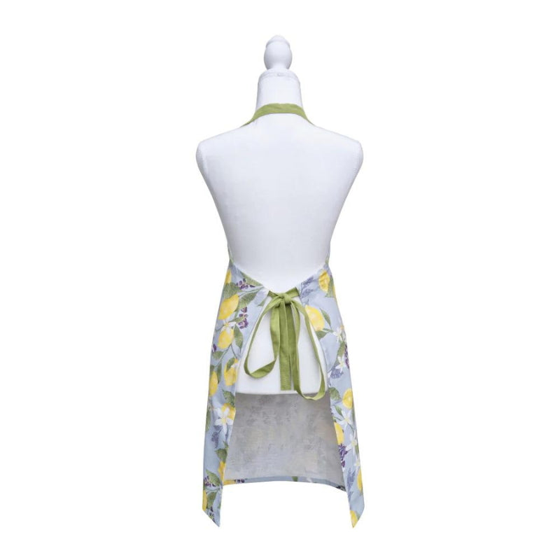 alt="Back details of sky and bayleaf apron featuring its high-quality sustainable materials."