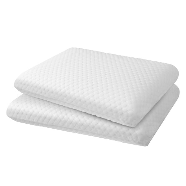 alt="Two pieces of Linenova Cooling Gel Memory Foam Pillows with Perforated Design and Gel Particles"