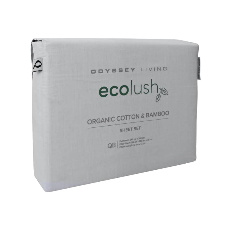 alt="Side packaging details of an ecolush silver sheet set"