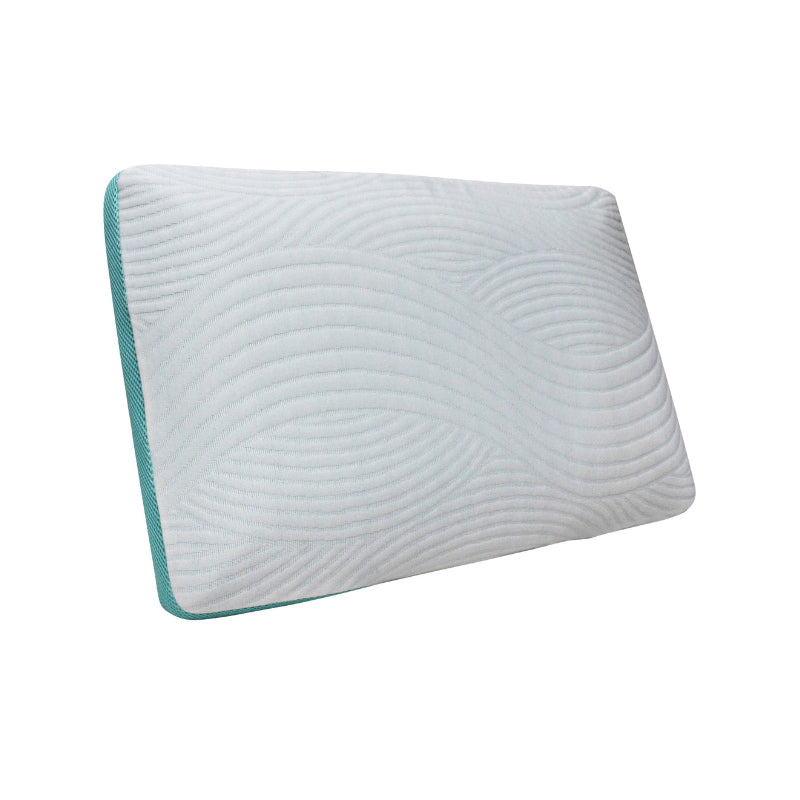 alt="Side details of a lotus infused memory foam pillow"