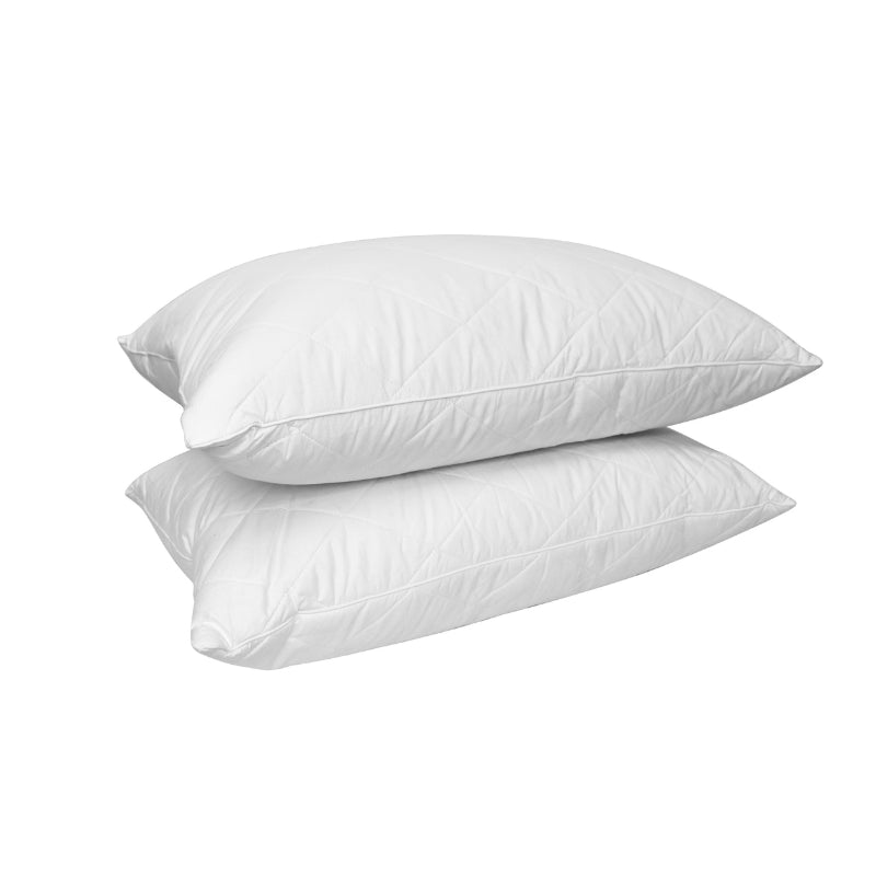 alt="A white pillow features a soft feather and quilted design"