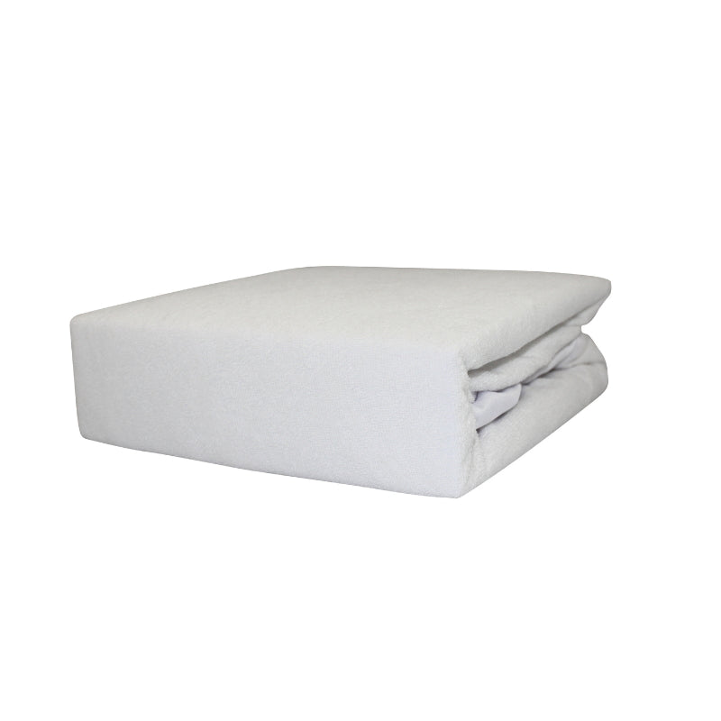 alt="The actual photo of white plush terry mattress protector featuring its minimal and inviting softness" 