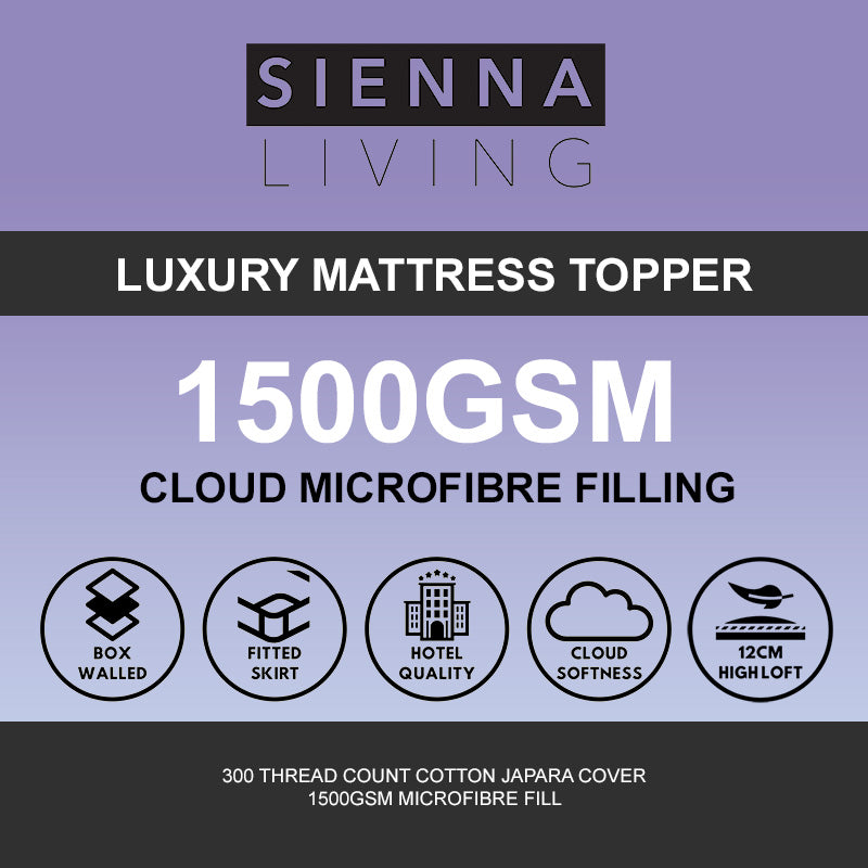 Sienna Living Luxury Hotel 1500GSM Mattress Topper