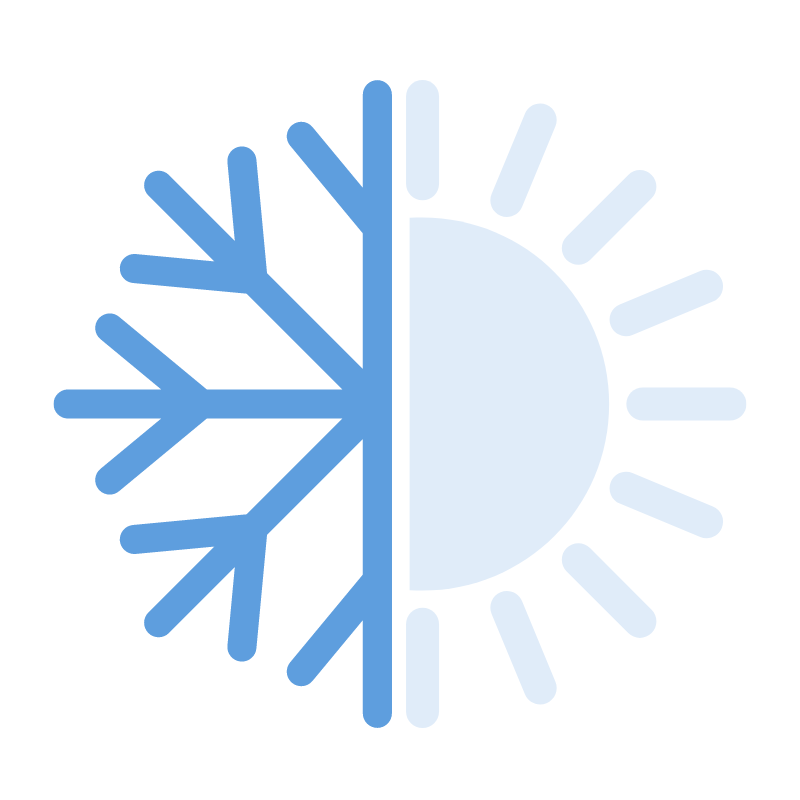 Blue icon of thermal regulation that is half snow flake and half sun
