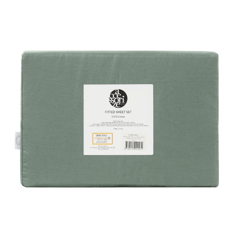Accessorize Washed Cotton Fitted Sheet and Pillowcase Set (6985268035628)