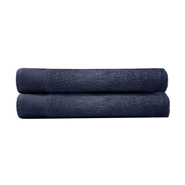 alt="Two beautiful, soft navy cotton bath sheets"