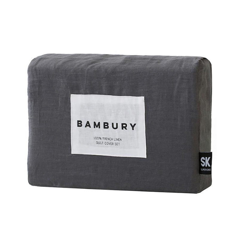Bambury French Linen Charcoal Quilt Cover Set (6618798489644)
