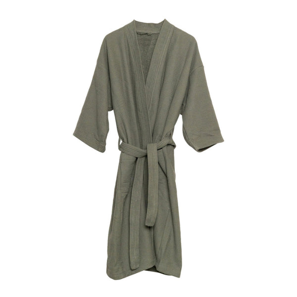  alt="Camila bathrobe with waffle weave exterior and absorbent terry interior"