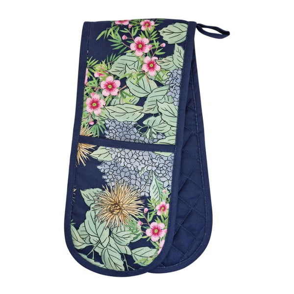 alt="A navy double glove features  beautiful flowers and colours of a summer garden"