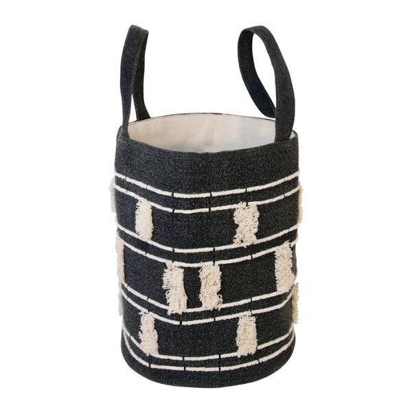 alt="A  stylish, black and white, eco-friendly, and durable cotton basket with a modern chic design for a clutter-free and organised home."