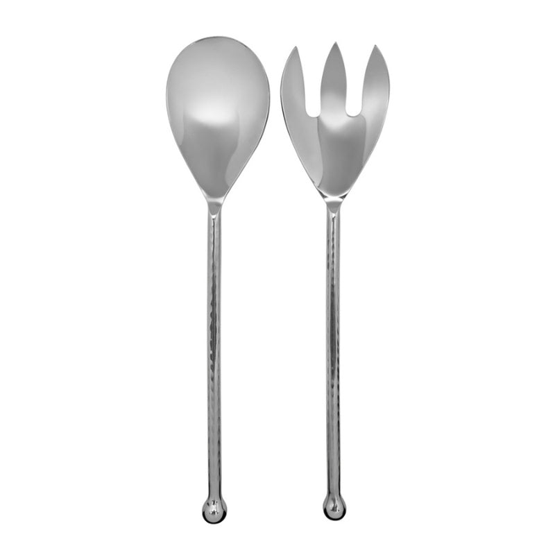 alt="Sophisticated salad servers feature a unique hammered finish on each handle."