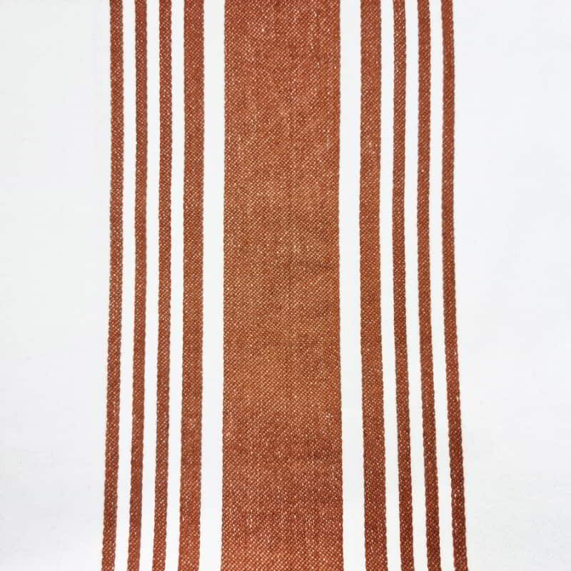 alt="Closer view of a Selby Collection bold brown stripe design tea towels."