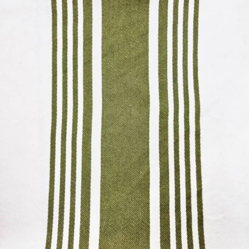 alt="Closer view of a Selby Collection bold green stripe design tea towels."