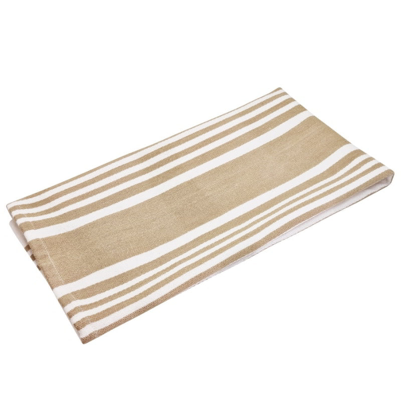 alt="A folded Selby Collection bold natural stripe design tea towels."