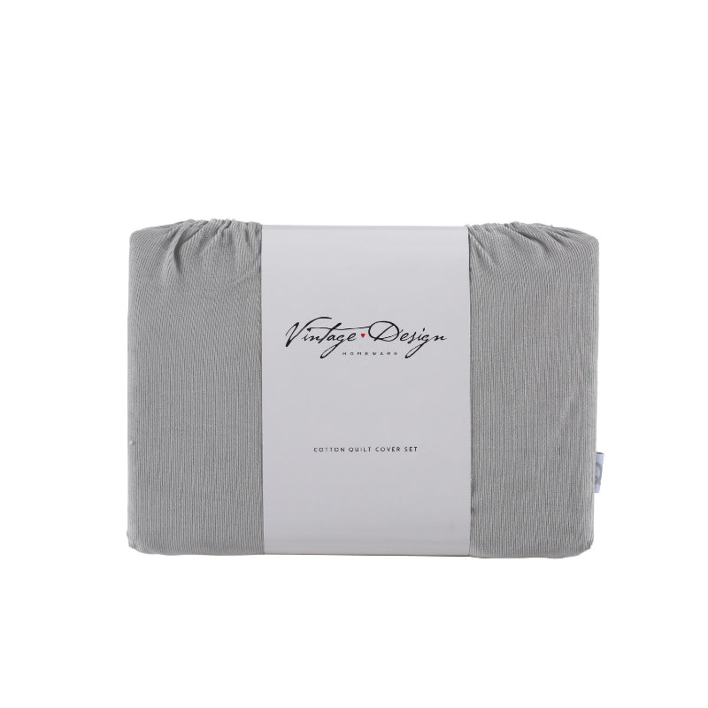 Vintage Design Cotton Corduroy Dove Grey Quilt Cover Set (6674413518892)