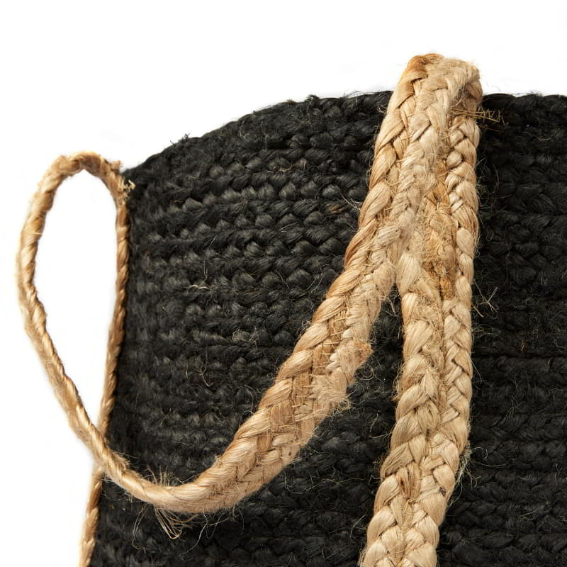 Vintage Design Tava Jute Black Basket with Handle (6674460672044)
