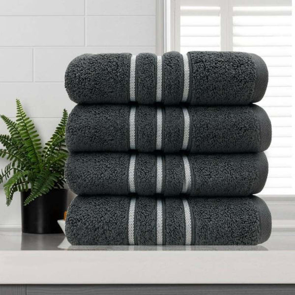 Amor Classic Dobby Stripe Super Soft Premium Cotton Charcoal Face Washer 4 Pack (6976090210348)