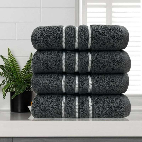 Amor Classic Dobby Stripe Super Soft Premium Cotton Charcoal Hand Towel 4 Pack (6980445306924)