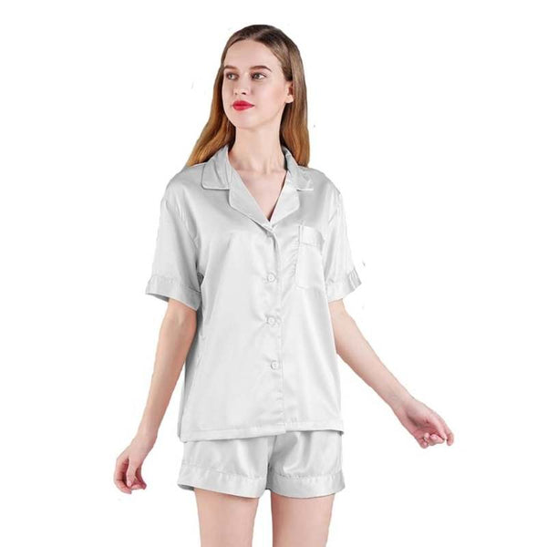 Softouch Super Soft Satin Short Silver Pajama Set (6985782591532)