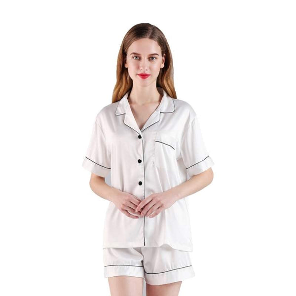 Softouch Super Soft Satin Short White Pajama Set (6985783705644)