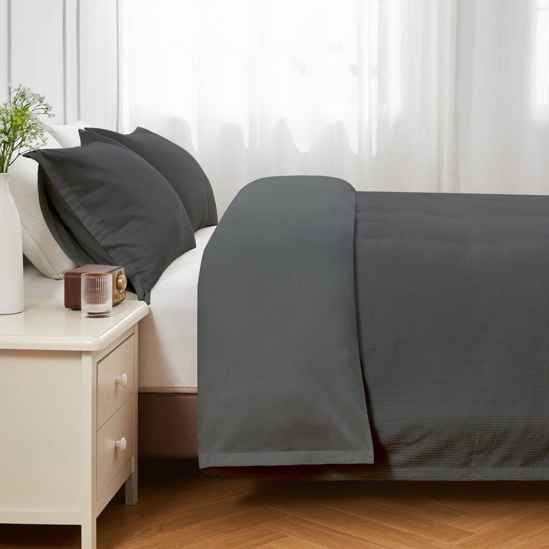 Linenova Cotton Waffle Weave White Quilt Cover Set