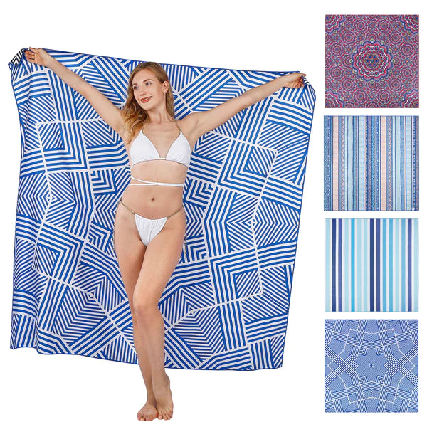Linenova Sand Free Blue White Star Printed Beach Towel
