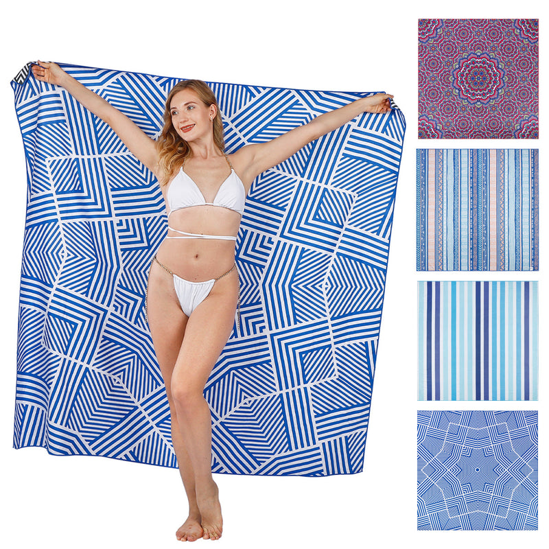 Linenova Sand Free Floral Geo Printed Beach Towel