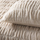 alt="Zoom in details of a natural quilt cover set highlighted further with subtle ruching and texture along with the pillowcases"