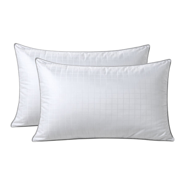 alt="Luxurious standard size pillow with fine denier polyester fill, and 375 thread count cotton cover."