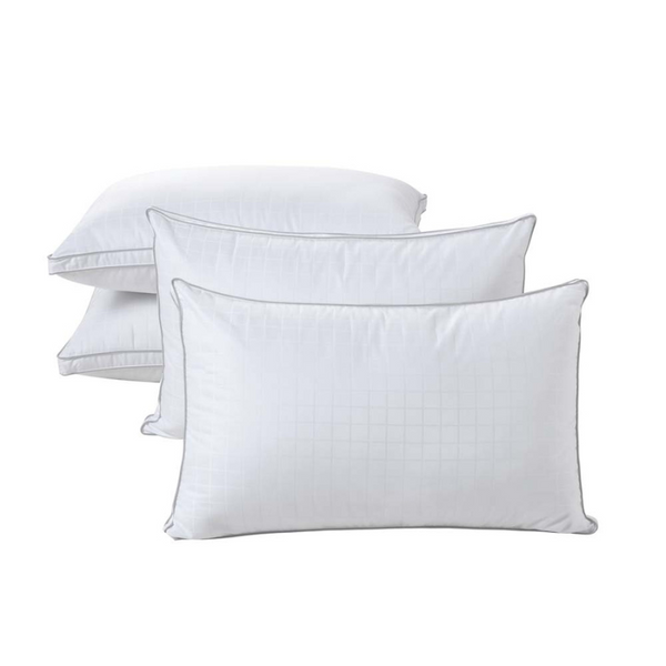 alt="Luxurious standard pillow with fine denier polyester fill and a 375 thread count cotton cover."