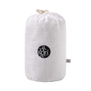 alt="Front packaging details of a comforter set featuring a stunning timeless white jacquard design"