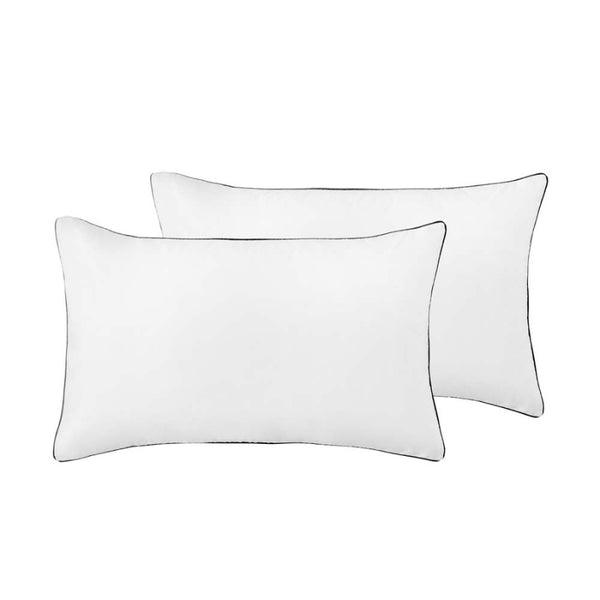 alt="White and black standard pillowcase with a beautiful piped edge"