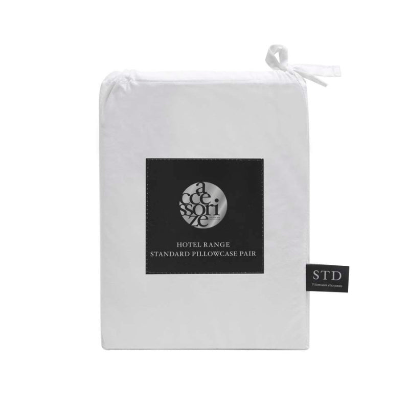 alt="Showcasing the front view packaging of white and black standard pillowcase"