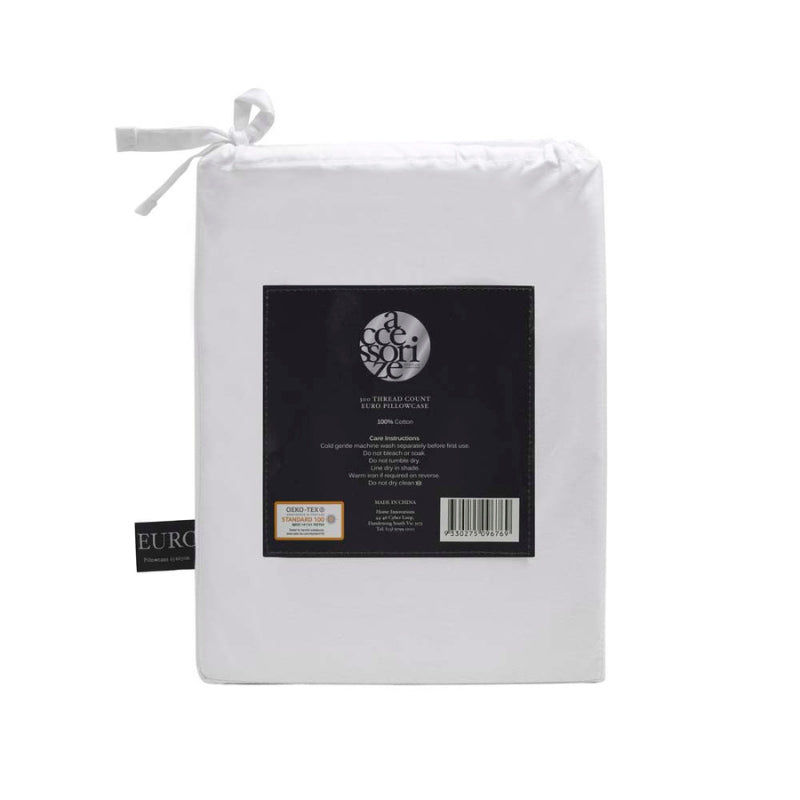 alt="Featuring the back view packaging of white deluxe cotton european pillowcase"