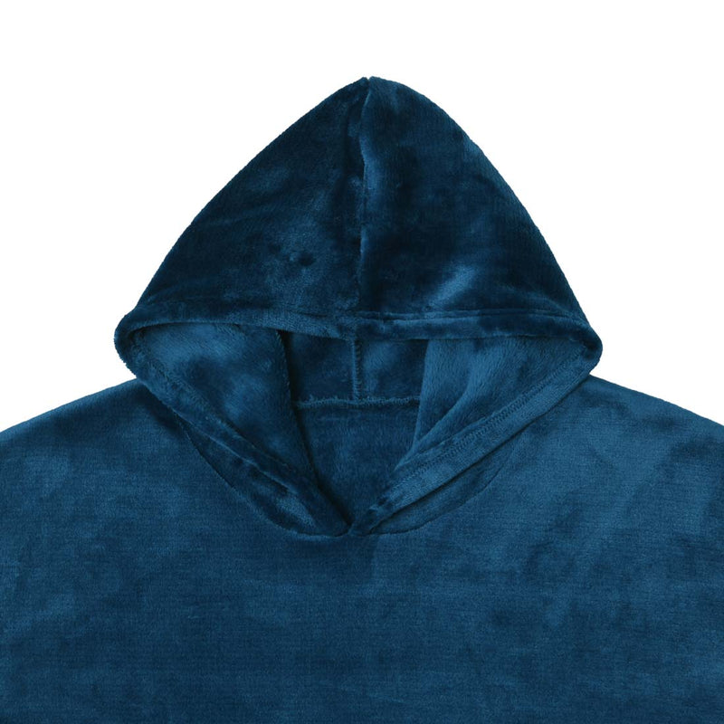alt="Hood details of the super soft ink blue blanket"