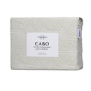 Packaging details of a natural quilt cover set featuring a subtle geometric embossed pattern.