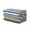 A vibrant, eco-friendly beach towel featuring multicoloured stripes, perfect for summer outings and stylish picnics.