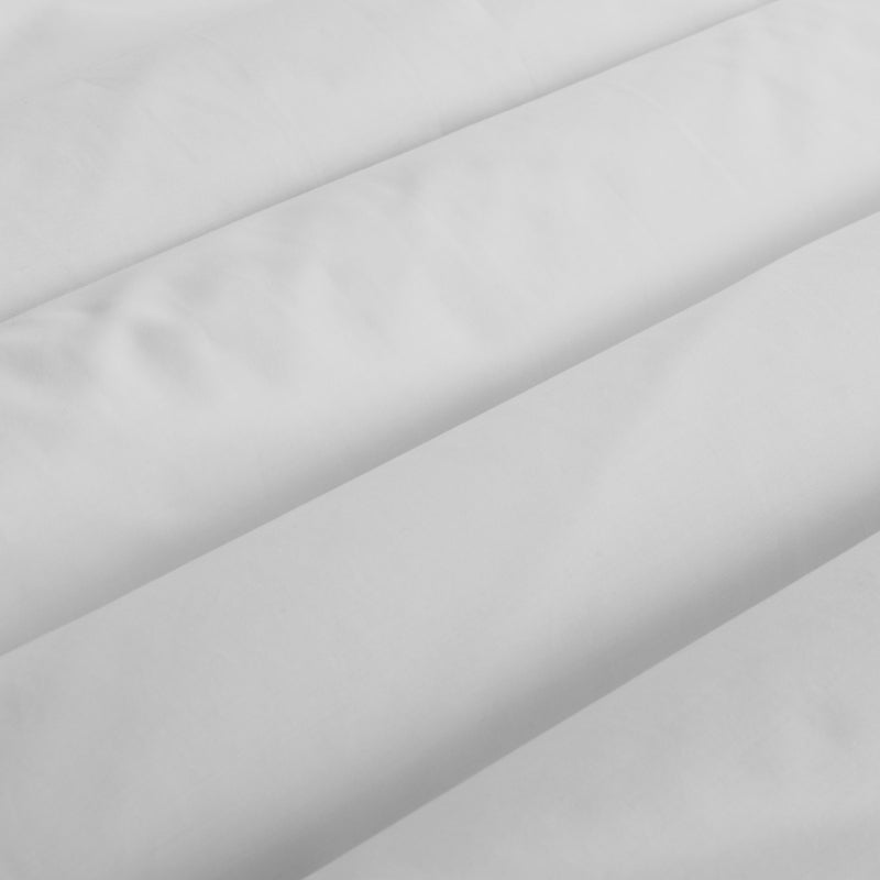 alt="A white sheet set featuring crisp durable fabric in a classic colour palette and breathable"