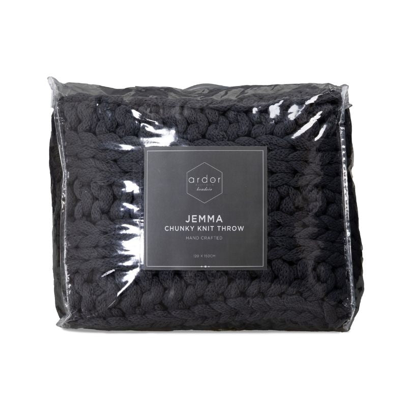 Packaging details of the cosy and textured grey throw, a great gift idea for this season.